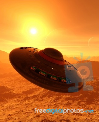 Ufo Saucer In Alien Planet Stock Image