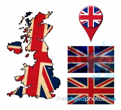 Uk Flag, Map And Map Pointers Stock Image