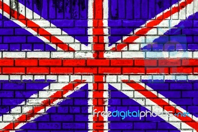 Uk Flag On Brick Wall Stock Photo