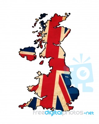 Uk Map On  Flag Drawing ,grunge And Retro Flag Series Stock Image