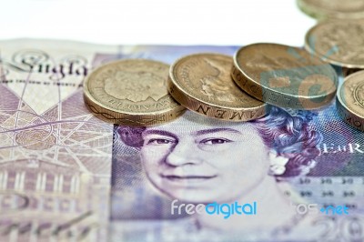 Uk Sterling Money Notes And Coins Stock Photo