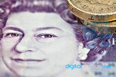 Uk Sterling Money Notes And Coins Stock Photo