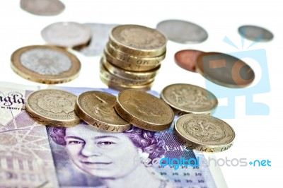 Uk Sterling Money Notes And Coins Stock Photo