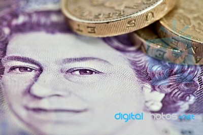 Uk Sterling Money Notes And Coins Stock Photo