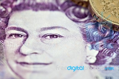 Uk Sterling Money Notes And Coins Stock Photo