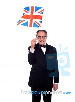 UK Supporter Holding Nations Flag Stock Photo