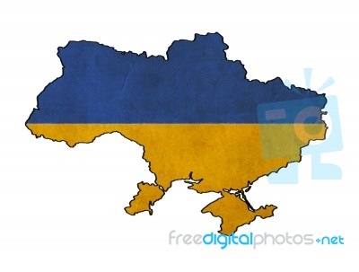 Ukraine Map On  Flag Drawing ,grunge And Retro Flag Series Stock Image