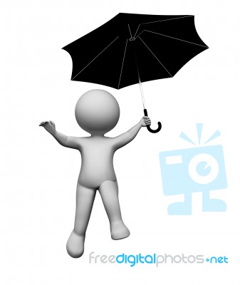 Umbrella Character Represents Render And Flying 3d Rendering Stock Image