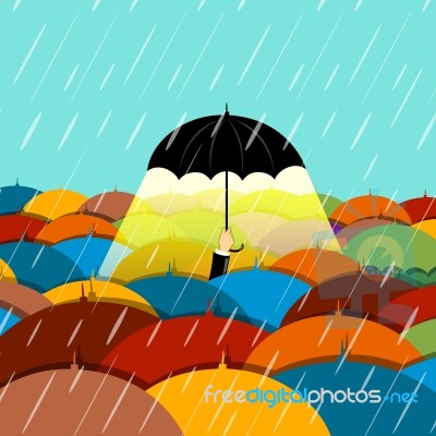 Umbrella In Rain Stock Image