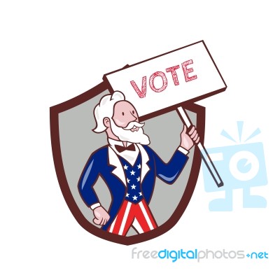 Uncle Sam American Placard Vote Crest Cartoon Stock Image