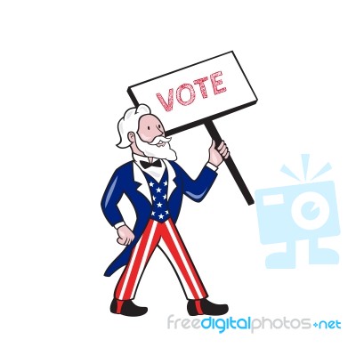 Uncle Sam Placard Vote Standing Cartoon Stock Image