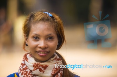 Unidentified Red Hair Cambodian Girl Stock Photo