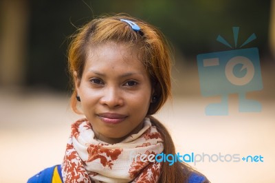 Unidentified Red Hair Cambodian Girl Stock Photo