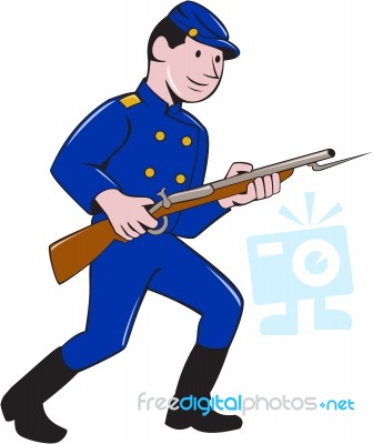 Union Army Soldier Bayonet Rifle Cartoon Stock Image