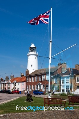 Union Jack Flag Flying Near The Lighthouse In Southwold Stock Photo