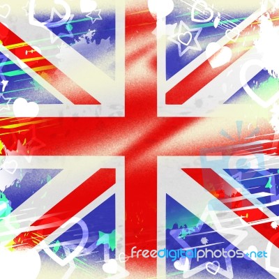 Union Jack Represents British Flag And Backdrop Stock Image