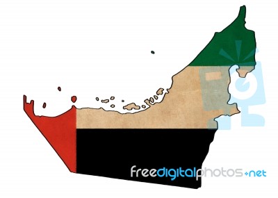 United Arab Emirates Map On United Arab Emirates Flag Drawing ,g… Stock Image