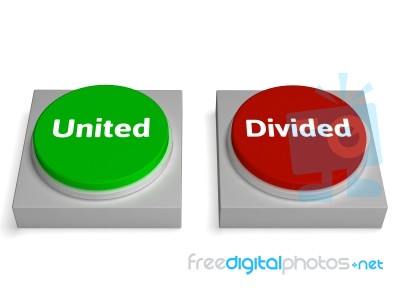 United Divided Buttons Show Unite Or Divide Stock Image