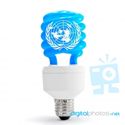 United Nations Flag On Lamp Stock Photo