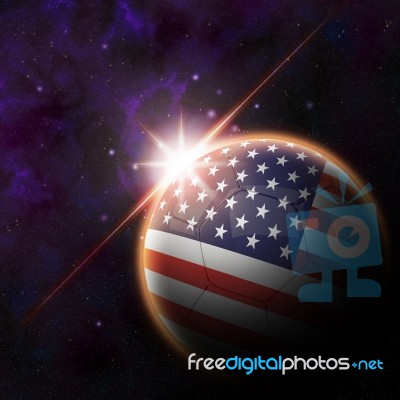 United State Of America Flag On 3d Football With Rising Sun Stock Image