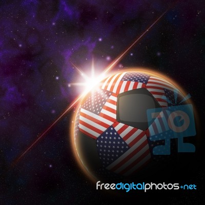 United State Of America Flag On 3d Football With Rising Sun Stock Image