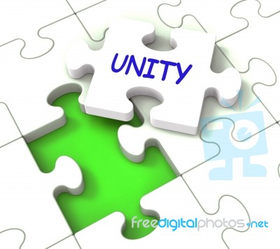 Unity Puzzle Shows Partner Team Teamwork Or Collaboration Stock Image