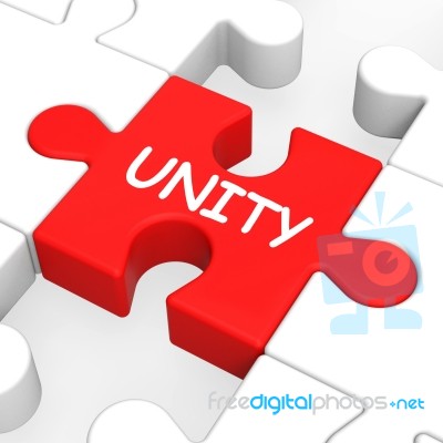 Unity Puzzle Shows Team Teamwork Or Collaboration Stock Image