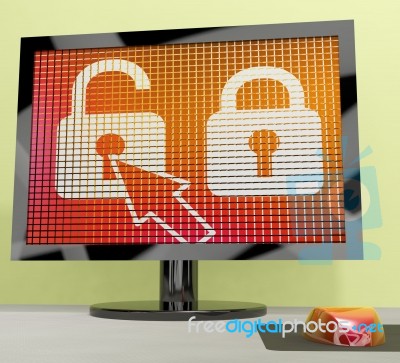 Unlocked Padlock Computer Screen Stock Image