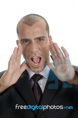 Unsuccessful Businessman Shouting Stock Photo