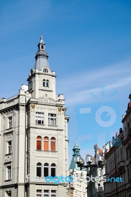 Unusual Baroque Stlye Apartment Block In Prague Stock Photo