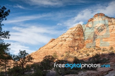 Unusual Mountain In Zion National Park Stock Photo