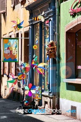 Unusual Shop In Strasbourg Selling Pinwheels And Wind Operated M… Stock Photo