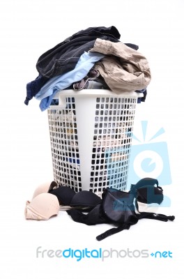 Unwashed Cloth In Basket Stock Photo