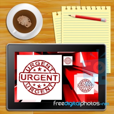 Urgent On Cubes Shows Urgent Priority Tablet Stock Image