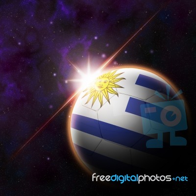 Uruguay Flag On 3d Football With Rising Sun Stock Image