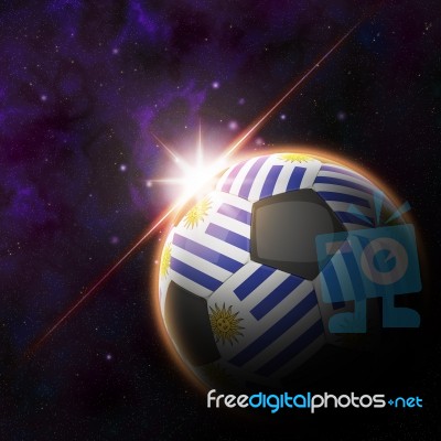 Uruguay Flag On 3d Football With Rising Sun Stock Image