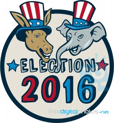 Us Election 2016 Mascot Donkey Elephant Circle Cartoon Stock Image