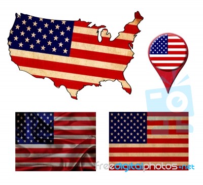 Usa Flag, Map And Map Pointers Stock Image