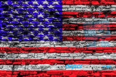 Usa Flag On Cracked Brick Wall Stock Photo