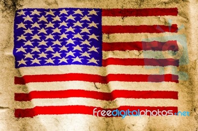 Usa Flag Painted On Old Brown Paper Stock Photo