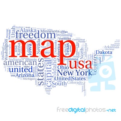 Usa State Map Tag Cloud  Illustration Stock Image