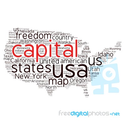 Usa State Map Tag Cloud  Illustration Stock Image