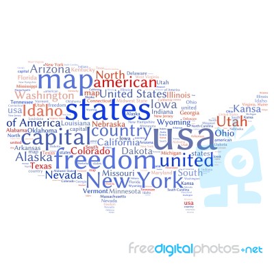 Usa State Map Tag Cloud  Illustration Stock Image