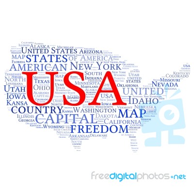 Usa State Map Tag Cloud  Illustration Stock Image