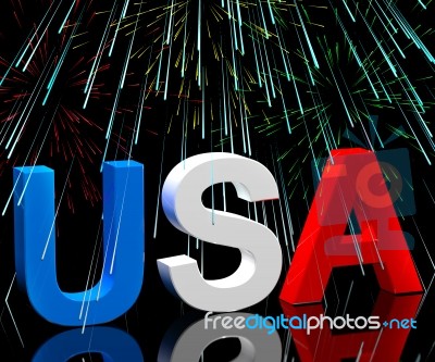 USA Word With Fireworks Stock Image