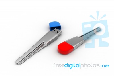 Usb Flash Drive In Key Shape Stock Image