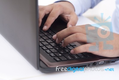 Using The Laptop Stock Photo