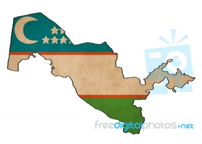 Uzbekistan Map On  Flag Drawing ,grunge And Retro Flag Series Stock Image