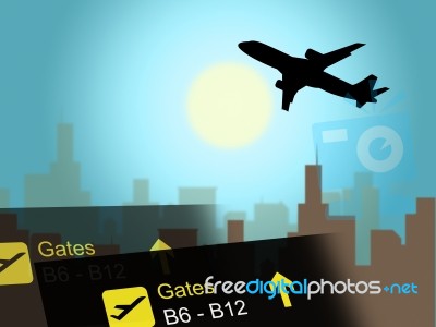 Vacation Flight Indicates Airline Travel And Aviation Stock Image