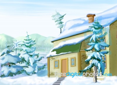 Vacation Home In A Snowy Winter Day Stock Image